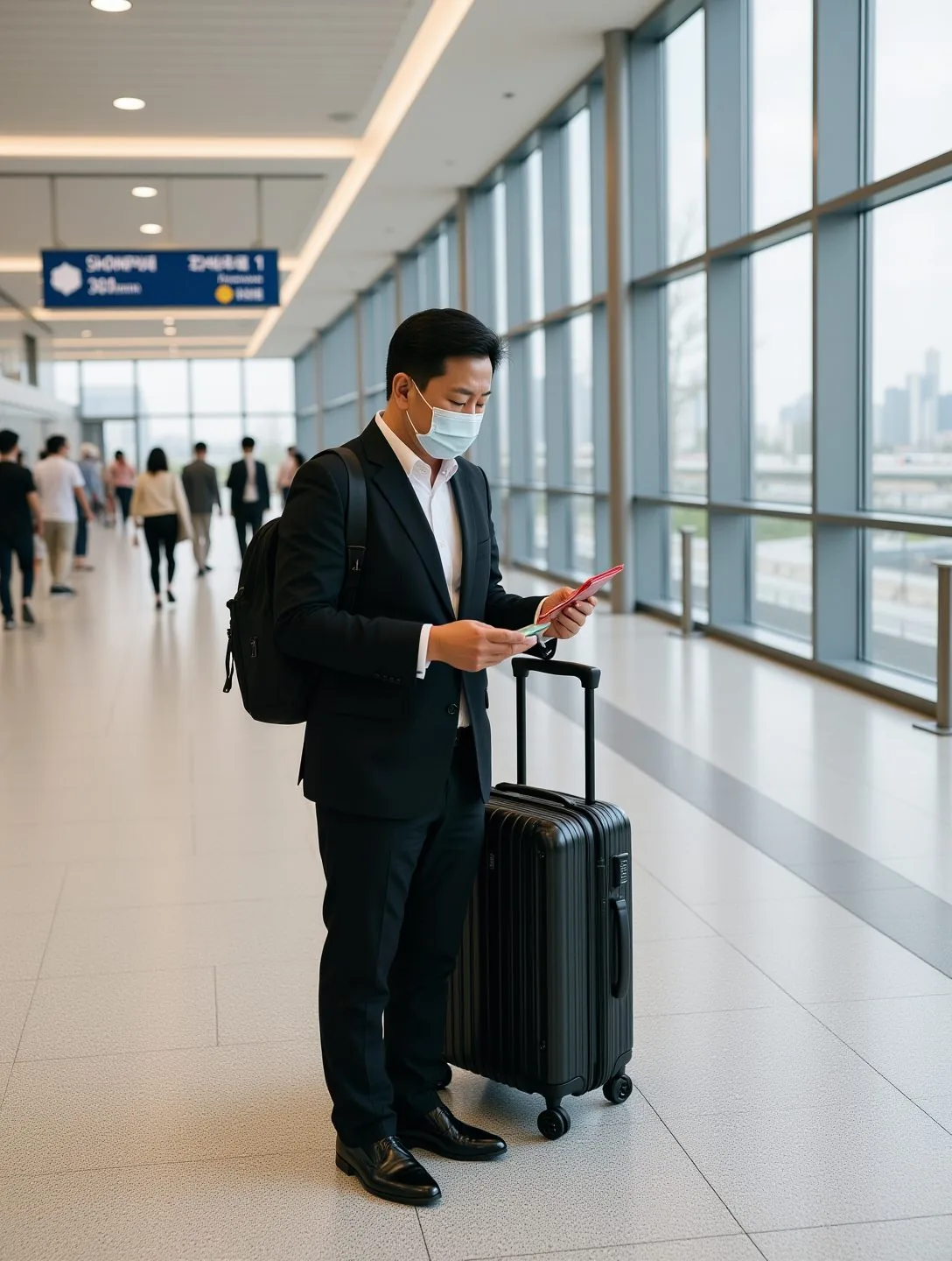 상하이 공항 이동과 귀국 동선을 출발 전에 확인하는 장면