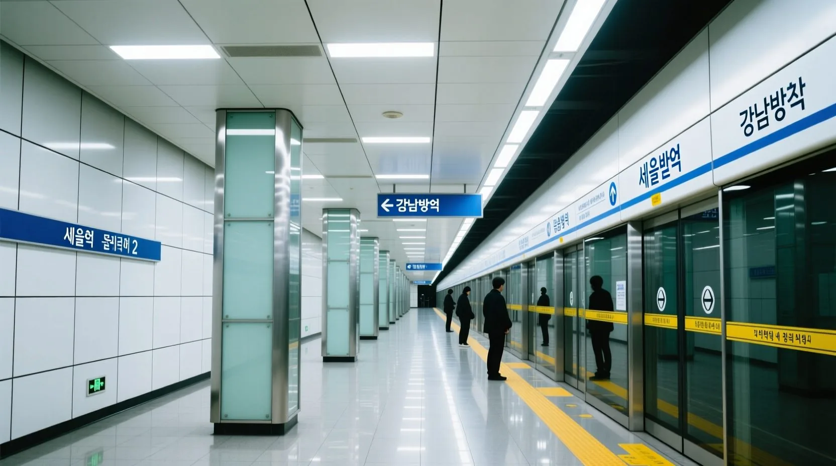 대중교통으로 쉽게 접근할 수 있는 잠실역 2호선 플랫폼의 현대적인 지하철 역사 내부