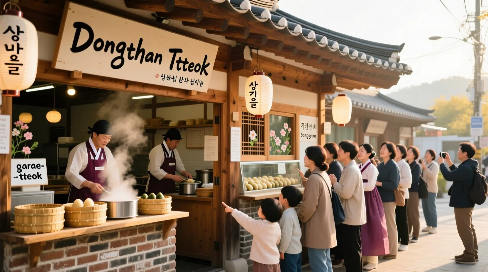 동탄 창억떡 신규 매장 오픈, 웨이팅 줄을 서 있는 고객들